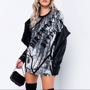 Silver Sequin Birthday B**** shirt dress